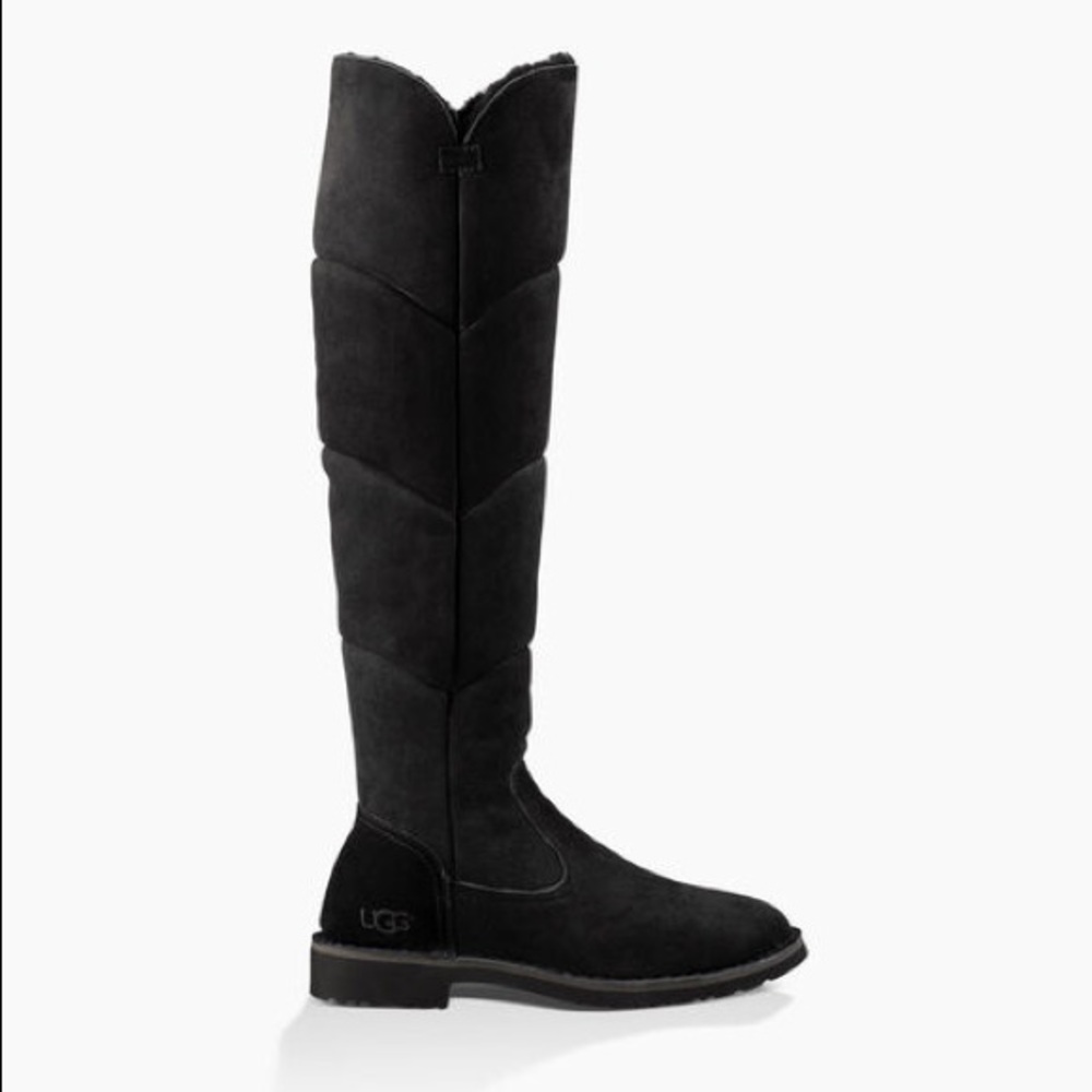 UGG Sibley Tall Over the Knee Black Suede Fur Boot 5.5